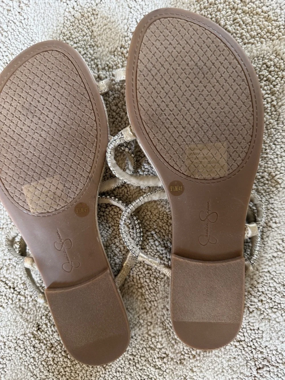 Jessica Simpson Metallic Gold Rhinestone Strap Toe-Loop Sandals - Picture 3 of 4
